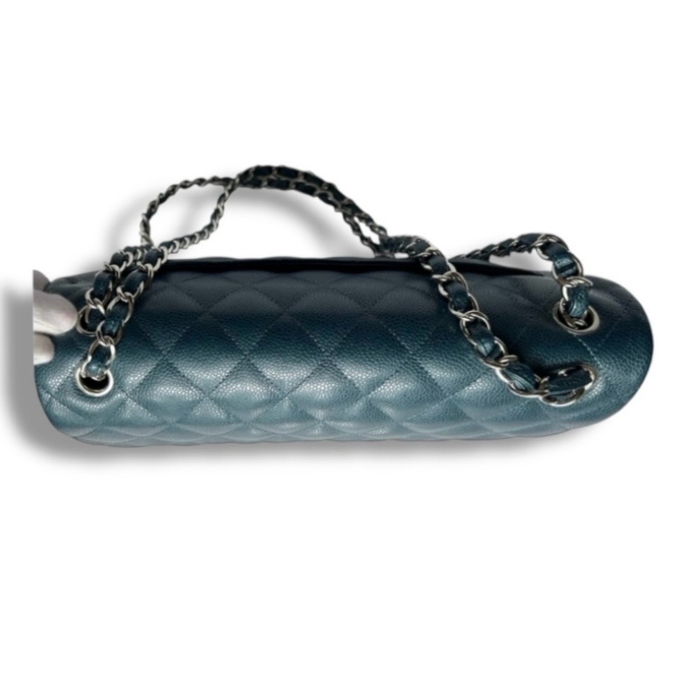 💕CHANEL Large Classic Double Flap CAVIAR Leather • DENIM BLUE • Silver-Tone HW - Picture 6 of 15